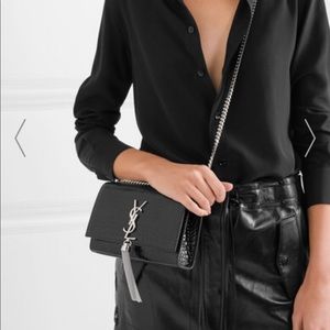 Ysl kate tassel croc embossed crossbody bag.